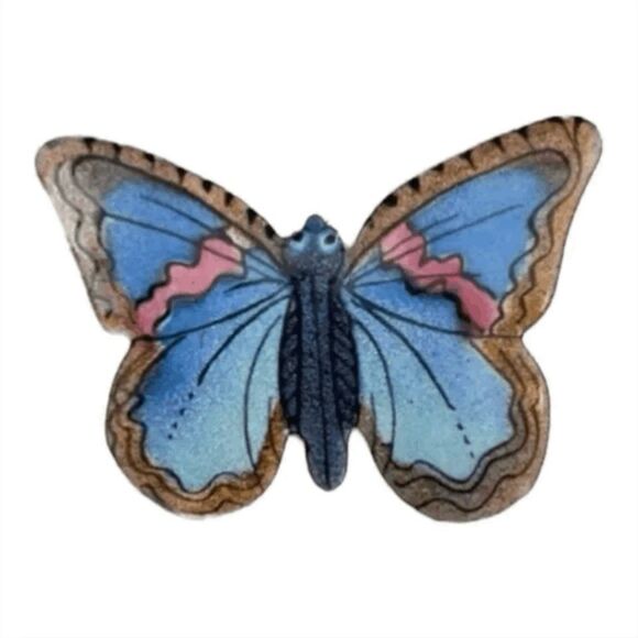 Y2K Butterfly Brooch Handmade Blue Pink Resin Metal Hand Painted Signed - Picture 1 of 5